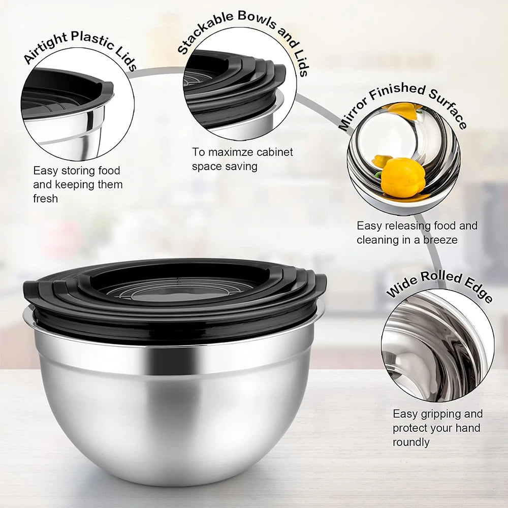 LMETJMA Stainless Steel Mixing Bowls With Durable Silicone Bases