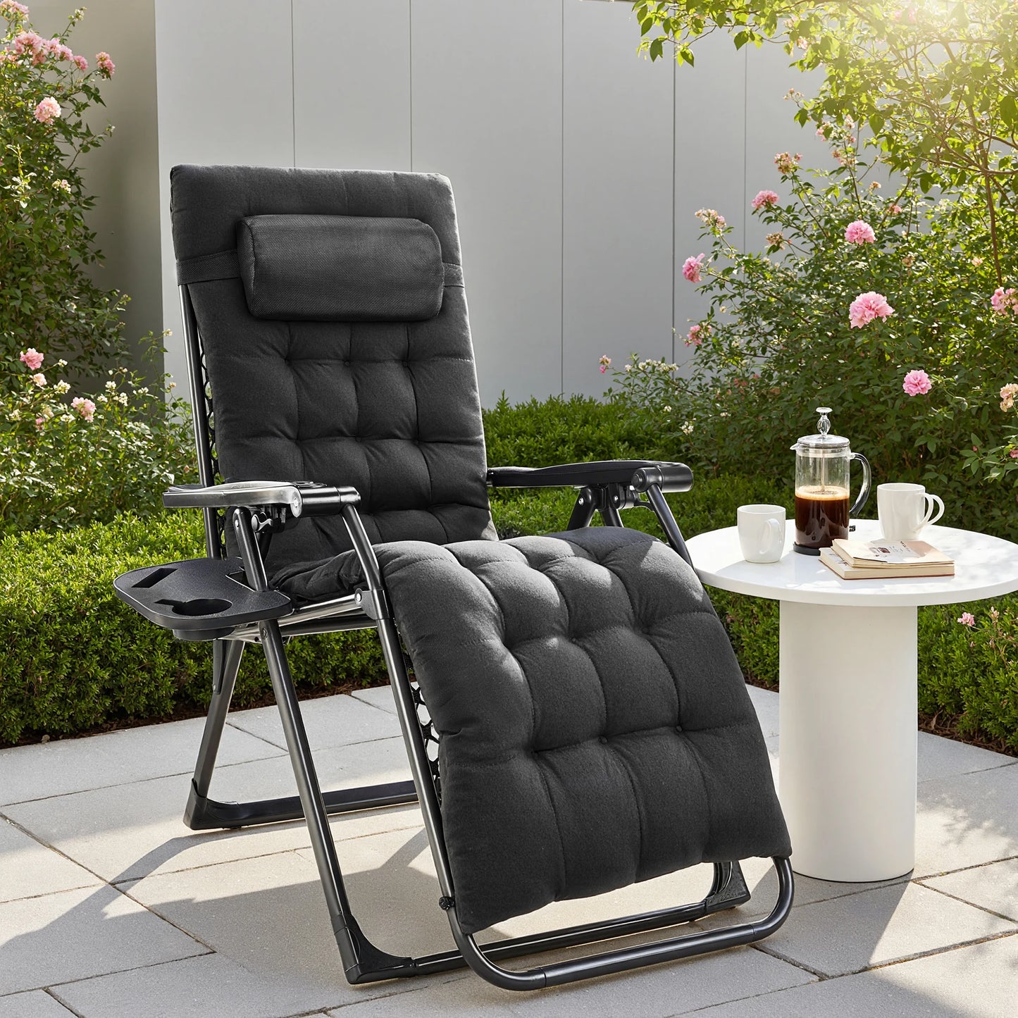 JHK Zero Gravity Portable Recliner Set Of 2 With Cup Holder Trays