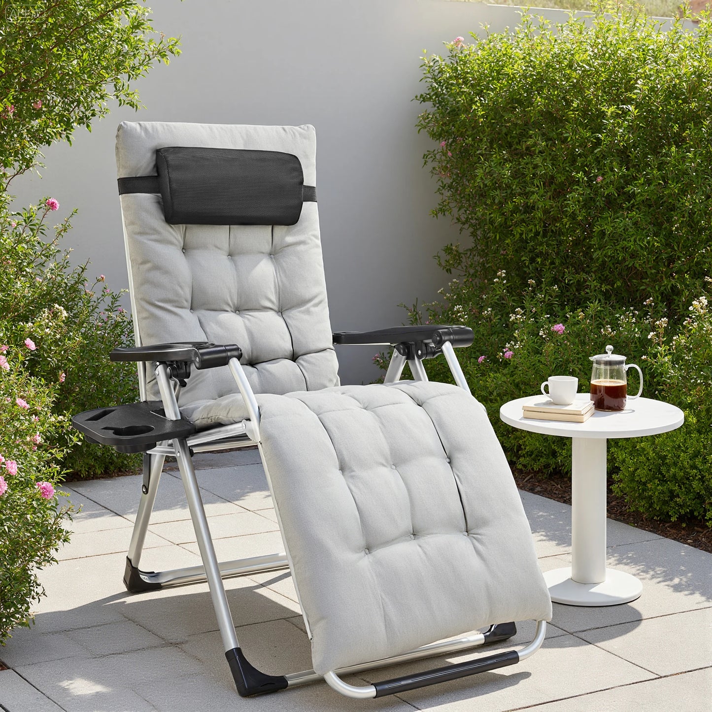 JHK Zero Gravity Portable Recliner Set Of 2 With Cup Holder Trays