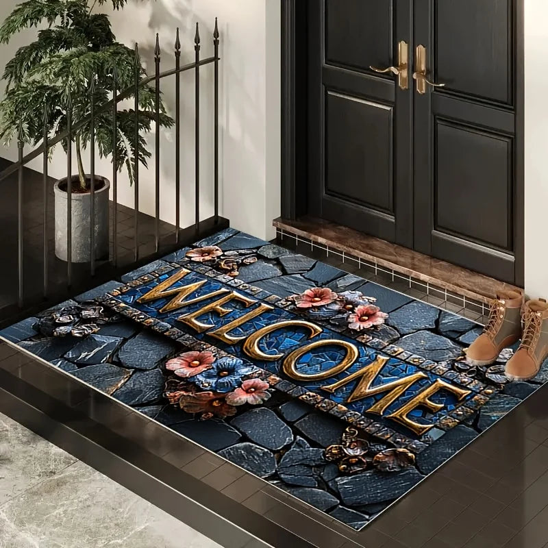 Welcome Flannel Bottom Carpet For Living Room Entryway Mat