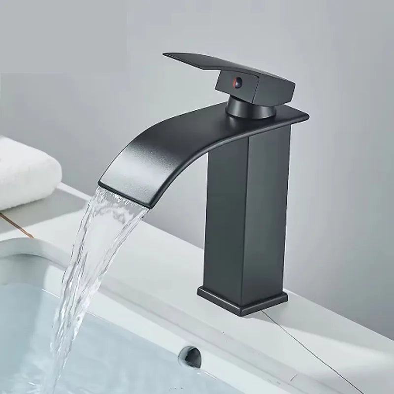Stainless Steel Basin Faucet Waterfall Bathroom Deck Mount Single Lever