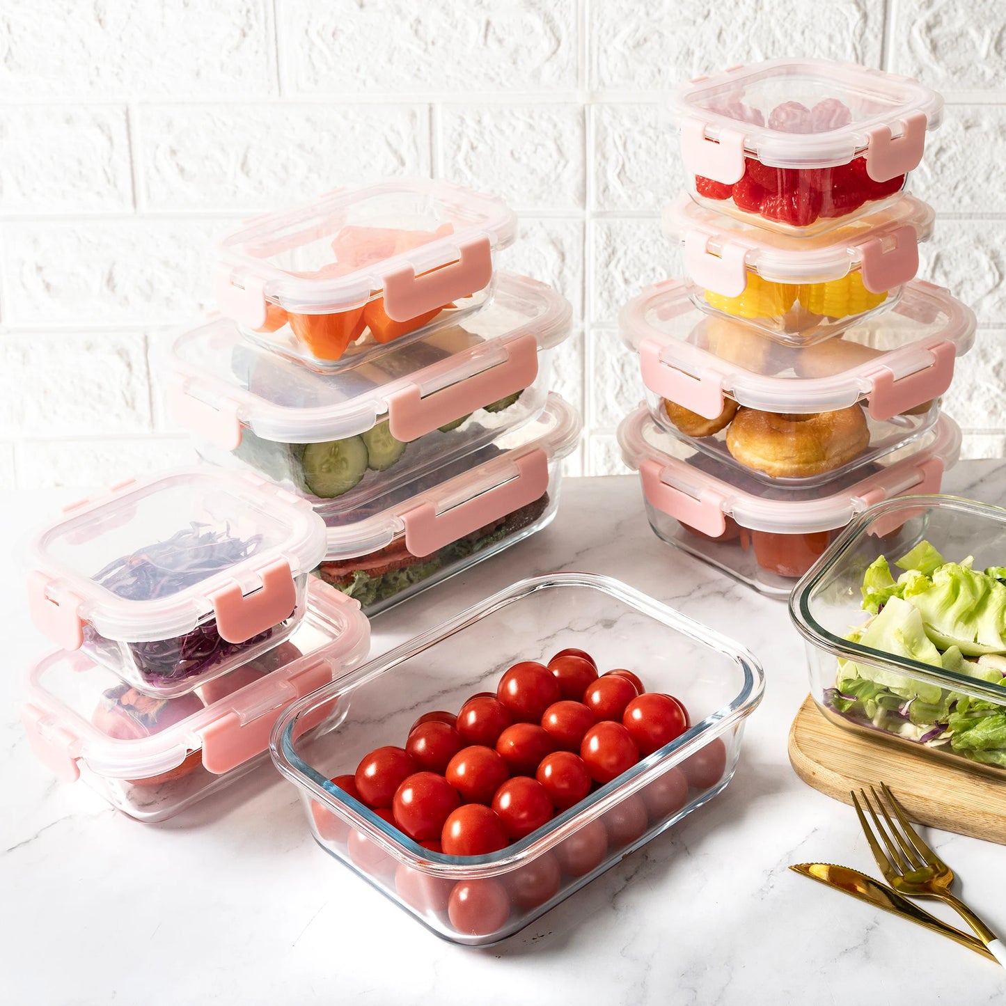 16 Piece Glass Food Storage Containers Set Leakproof And Airtight