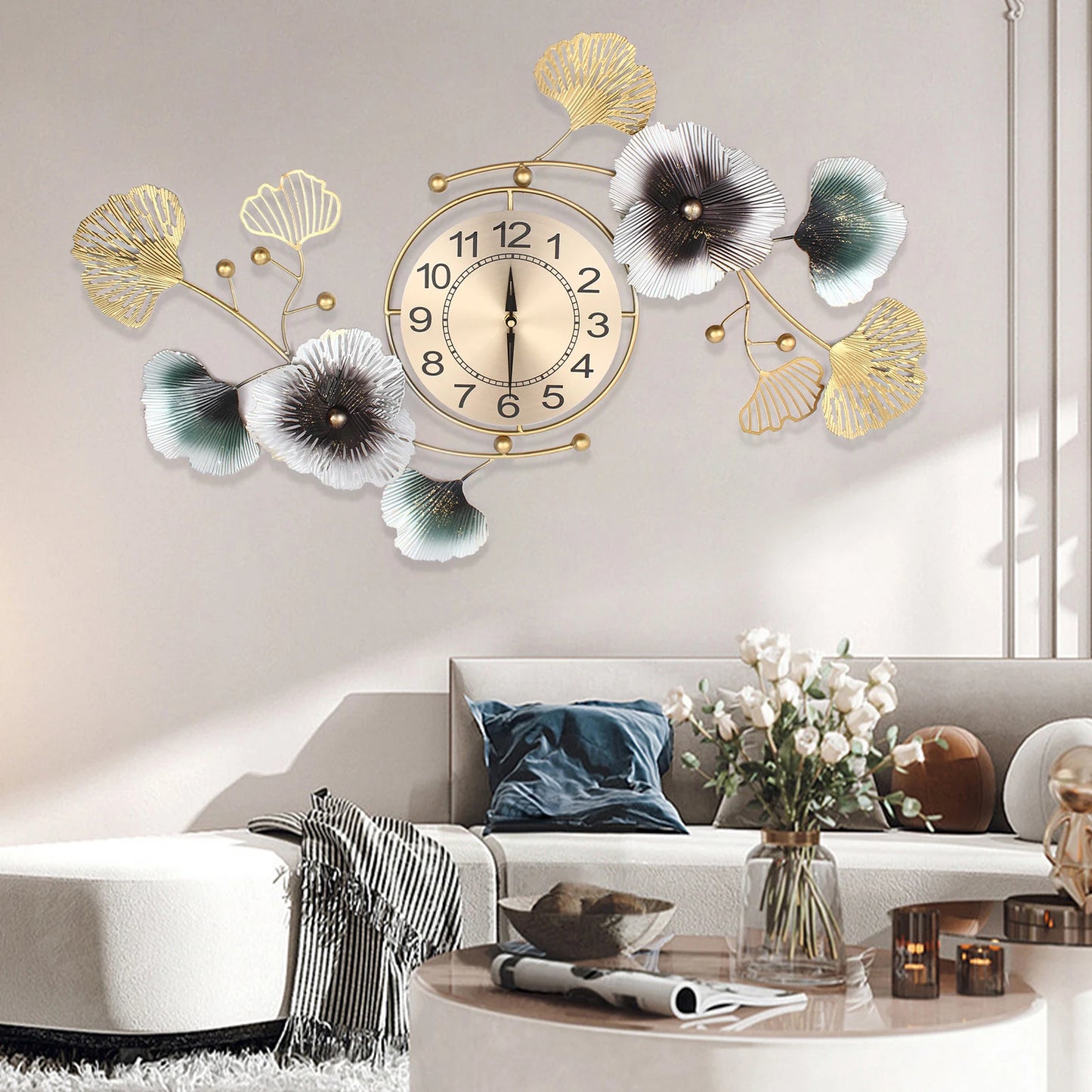 Silent Movement Wall Clock With Metal Hands Nordic Charm
