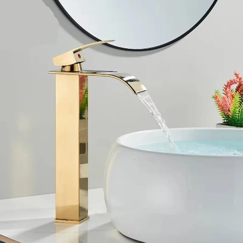Stainless Steel Basin Faucet Waterfall Bathroom Deck Mount Single Lever