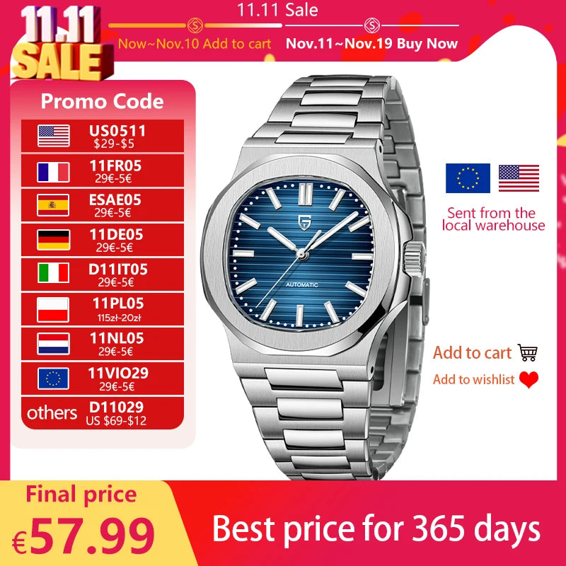 Pagani Design 40mm Mens Luxury Automatic Stainless Steel Watch