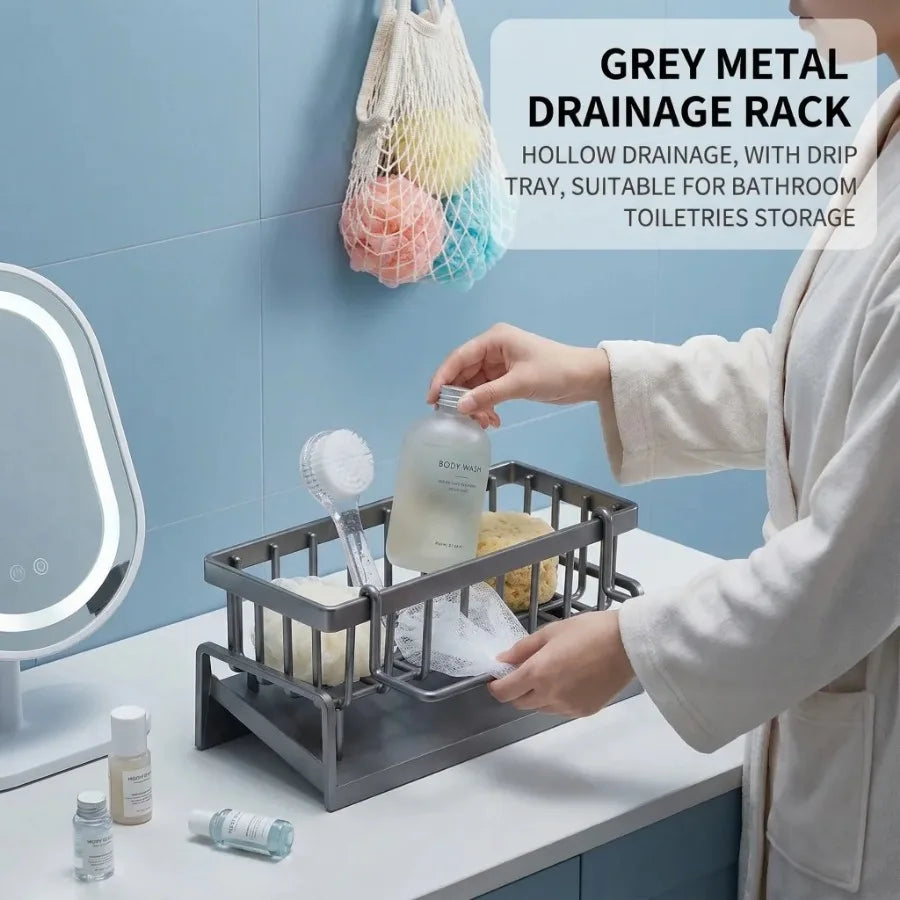Multifunctional Carbon Steel Kitchen Rack Sink Drain Storage Organizer
