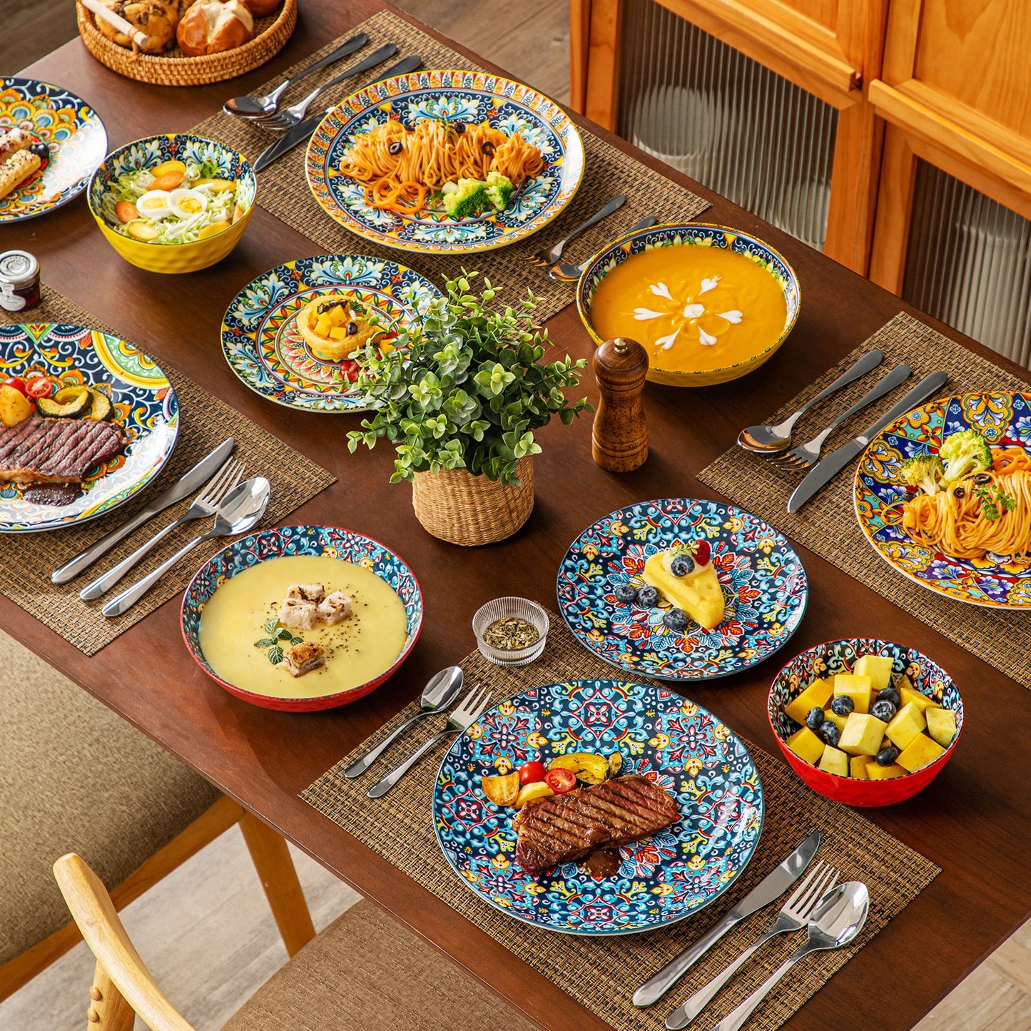 MALACASA Ceramic Dinnerware Set Stoneware Bohemian Style