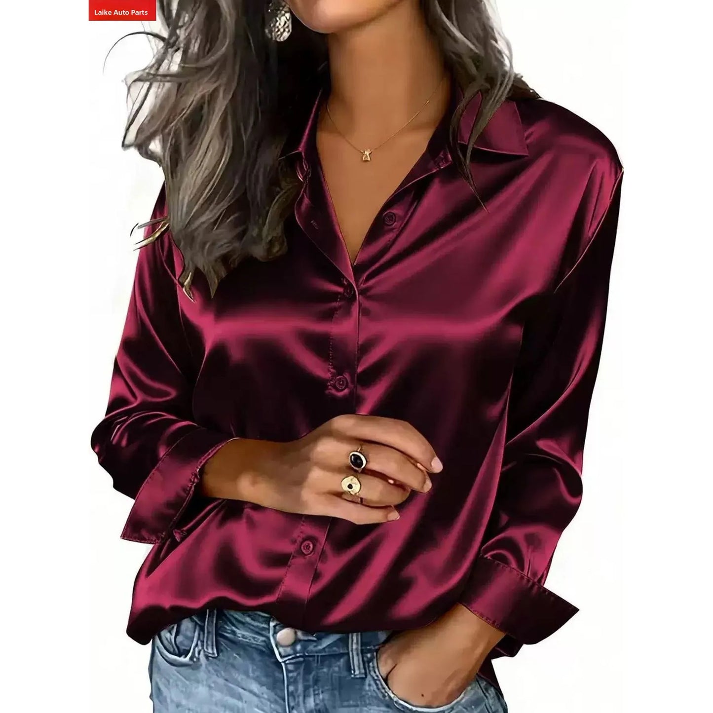 Others Silk Satin Shirt Long Sleeve Business Casual
