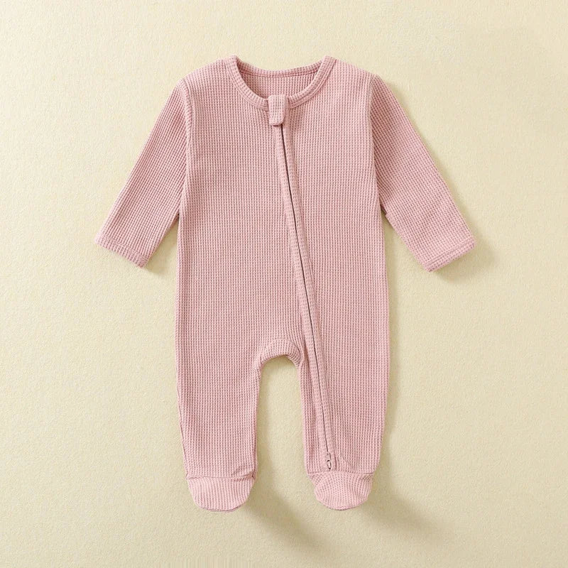 Organic Cotton Baby Romper Zipper Footed Sleepsuits Waffle