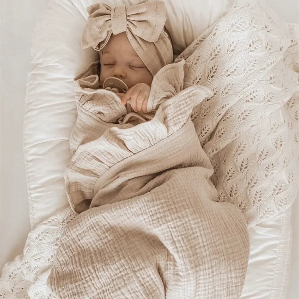 Ruffled Muslin Baby Swaddle Blanket Organic Cotton Newborn