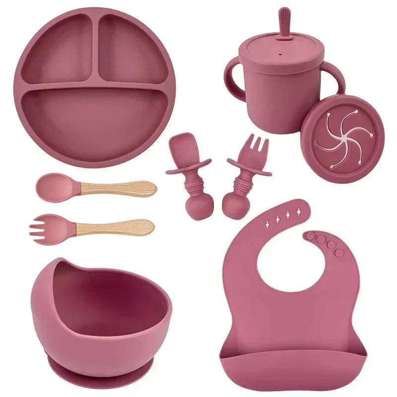Premium Silicone Baby Dish Set With Suction Bowl And Utensils