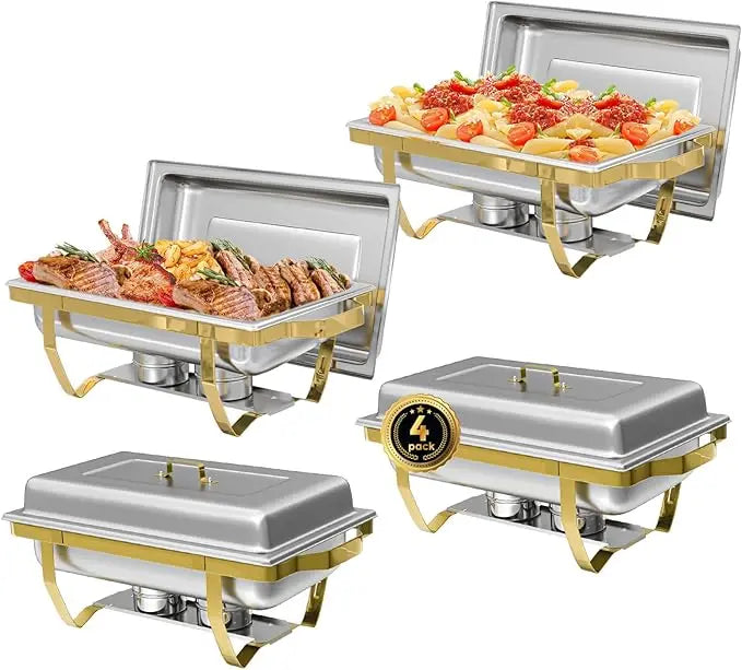 Chafing Dishes Buffet Set Semi Gold Plated Stainless Steel Rectangular