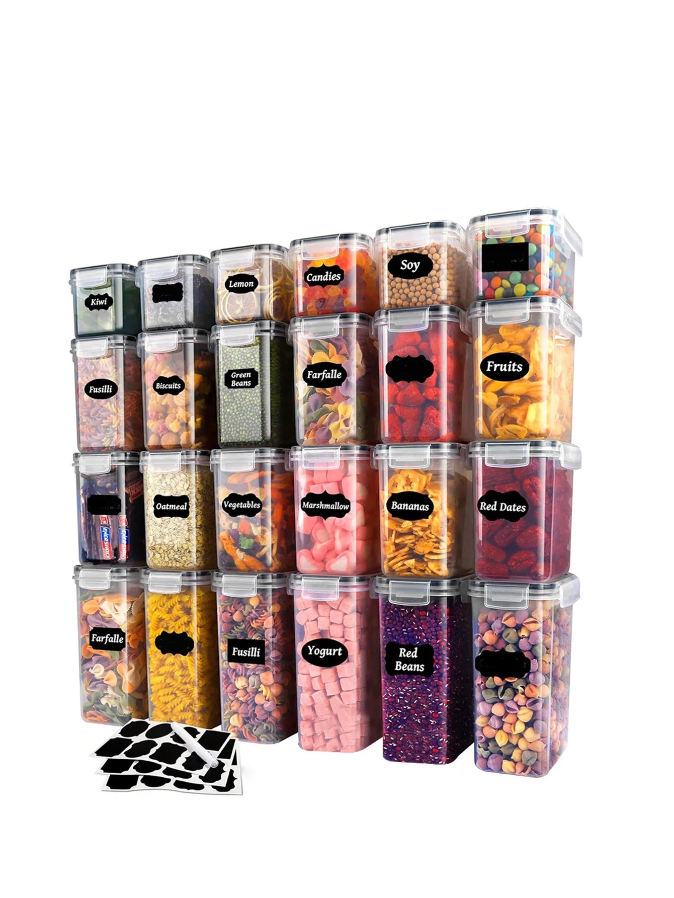 24 Piece Sealed Food Storage Containers With Lids For Grains Rice Pasta Nuts
