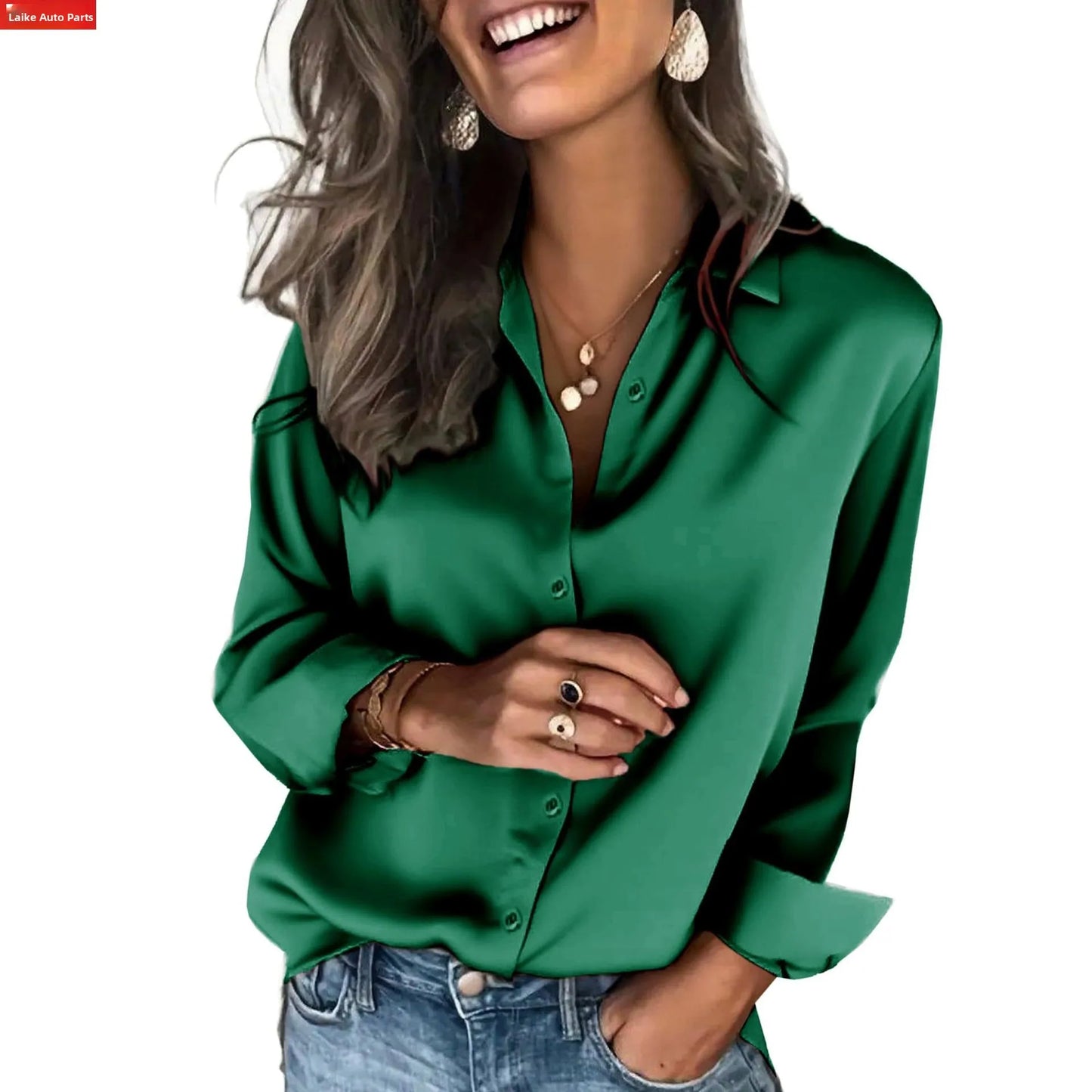Others Silk Satin Shirt Long Sleeve Business Casual