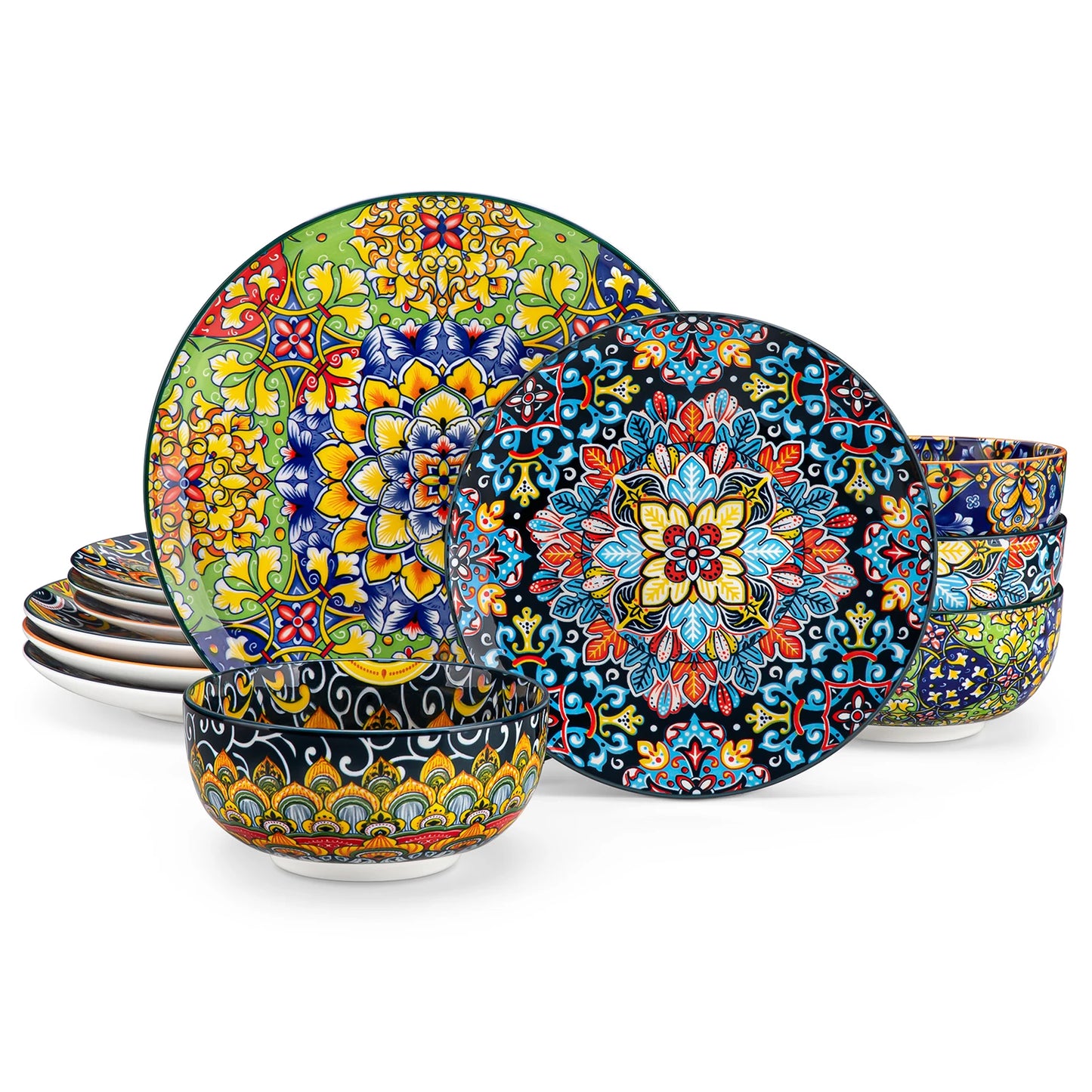 MALACASA Ceramic Dinnerware Set Stoneware Bohemian Style