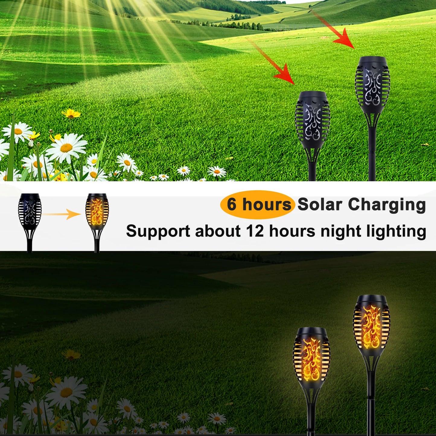 Solar Torch Lights with Flickering Flame for Outdoor Garden Decor