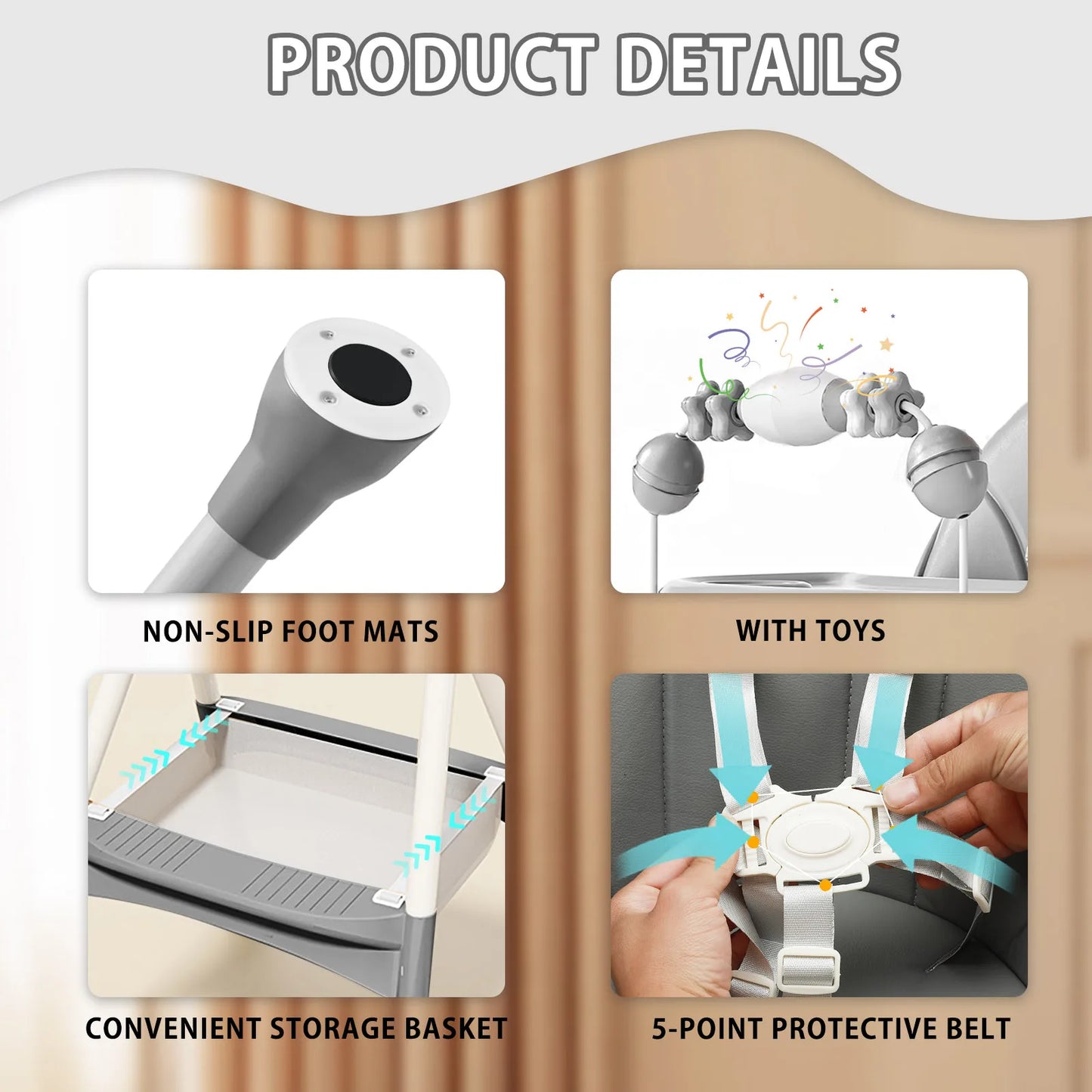 Baby High Chair, Portable Baby Dining Chairs Eat & Play Convertible High Chair with Double-Layer Dinner Plate and Toy Rack