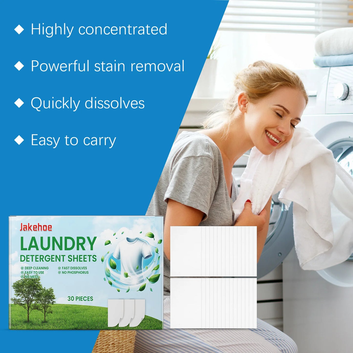 Laundry Detergent Sheets for Sensitive Skin Eco Friendly Compact Cleaning Pods Long Lasting Fresh Scent Wash for Home Travel Use