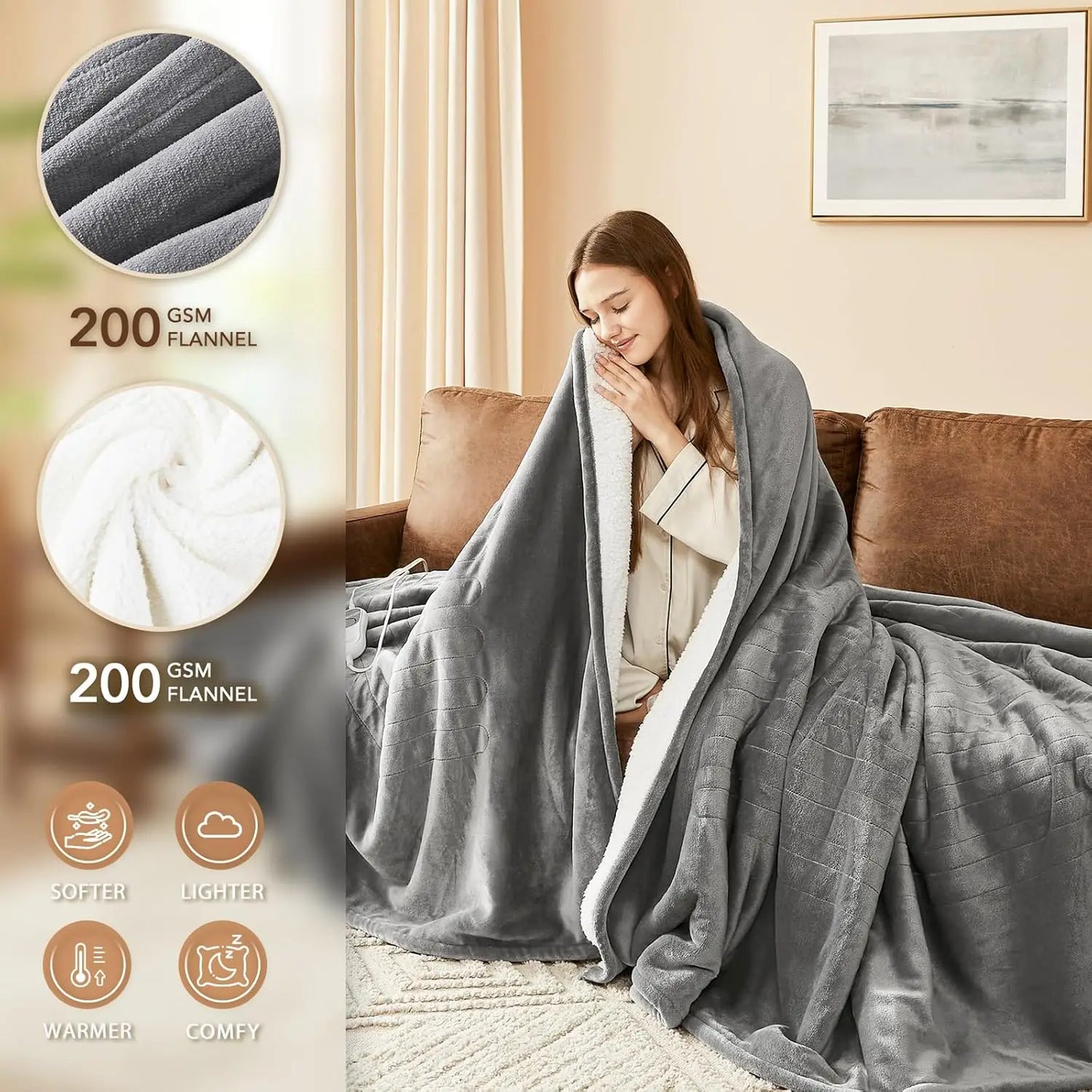 Electric Heated Blanket With 10 Heat Levels Auto Off