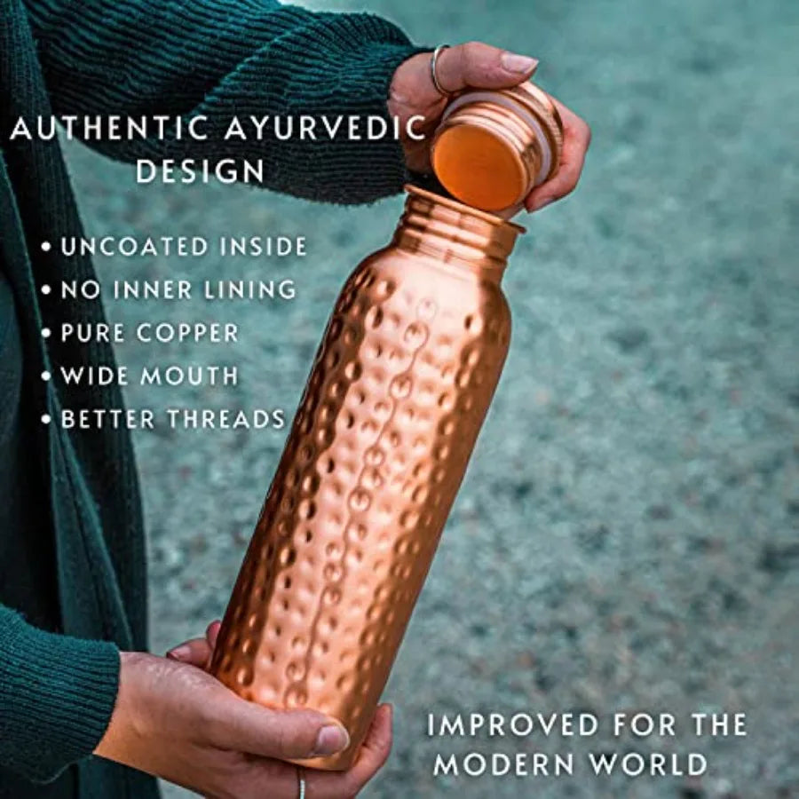 Pure Copper Water Bottle Hammered 34 Oz Ayurvedic Drinking Vessel