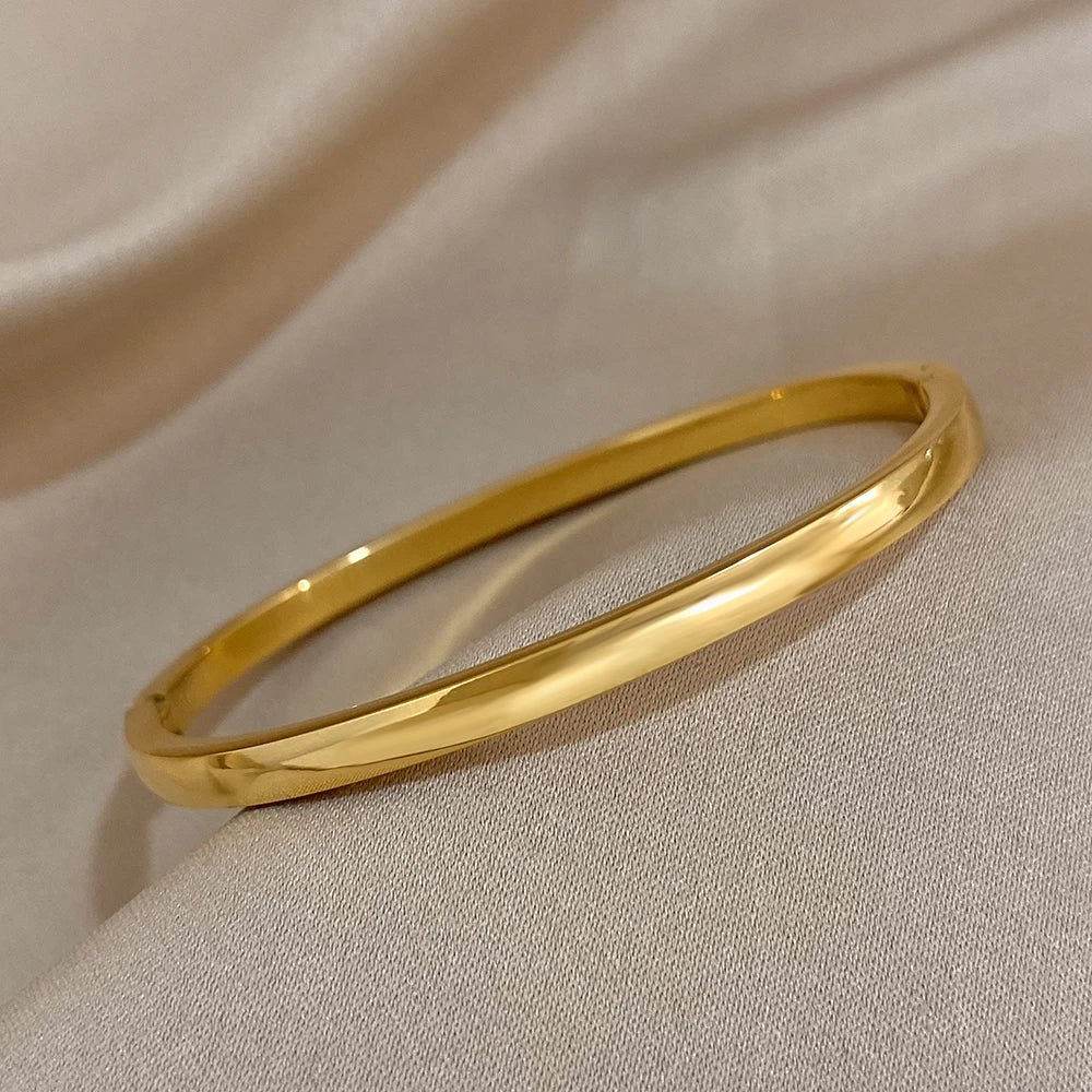 Women's Fashion Gold Plated Stainless Steel Smooth Bangle Bracelet