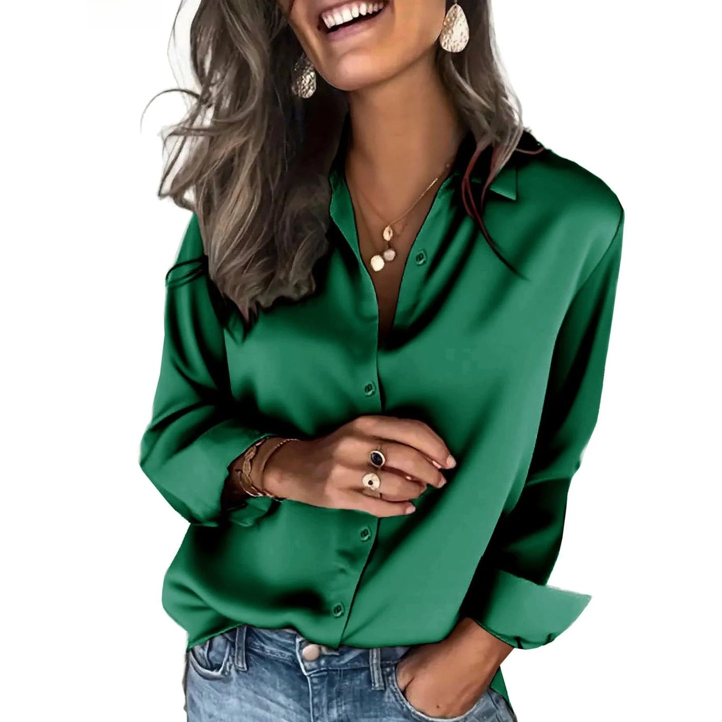 Others Silk Satin Shirt Long Sleeve Business Casual