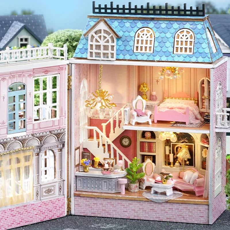 Diy Mini Wooden Dollhouse With Furniture Light Pink Princess Villa Kit