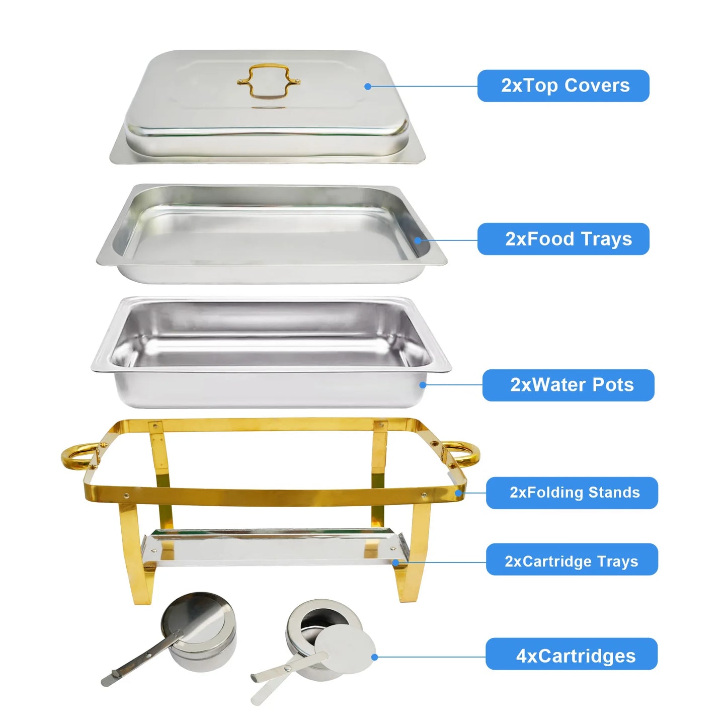 Chafing Dishes Buffet Set Semi Gold Plated Stainless Steel Rectangular