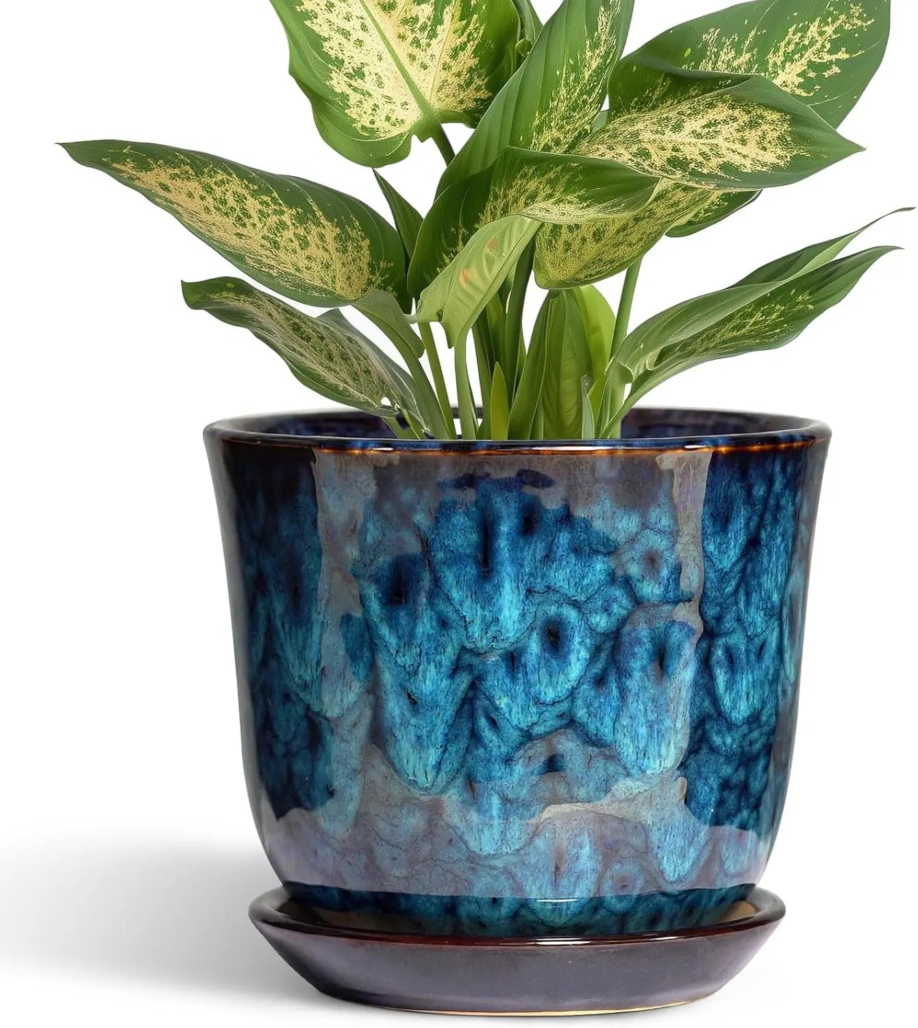 Ceramic Plant Pot With Drainage Hole Saucer Indoor Decor