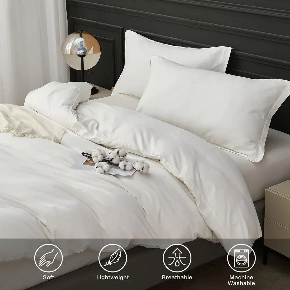 Queen Organic Cotton Duvet Cover Set, Soft Zippered & Tied Bedding, 100% Cotton, Comforter Not Included