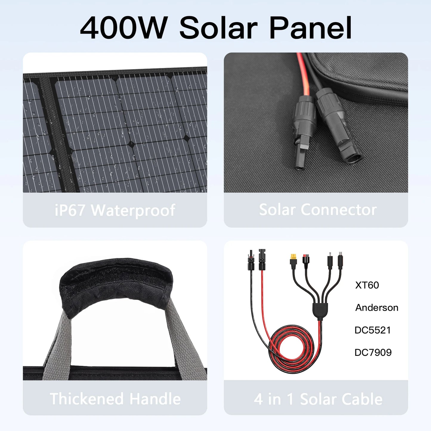 MHPOWOS Foldable Solar Panel 400W Portable For Outdoor Activities IP67 Waterproof