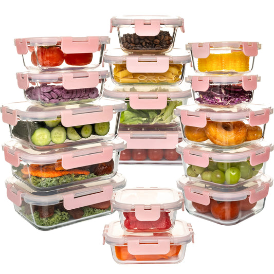 16 Piece Glass Food Storage Containers Set Leakproof And Airtight