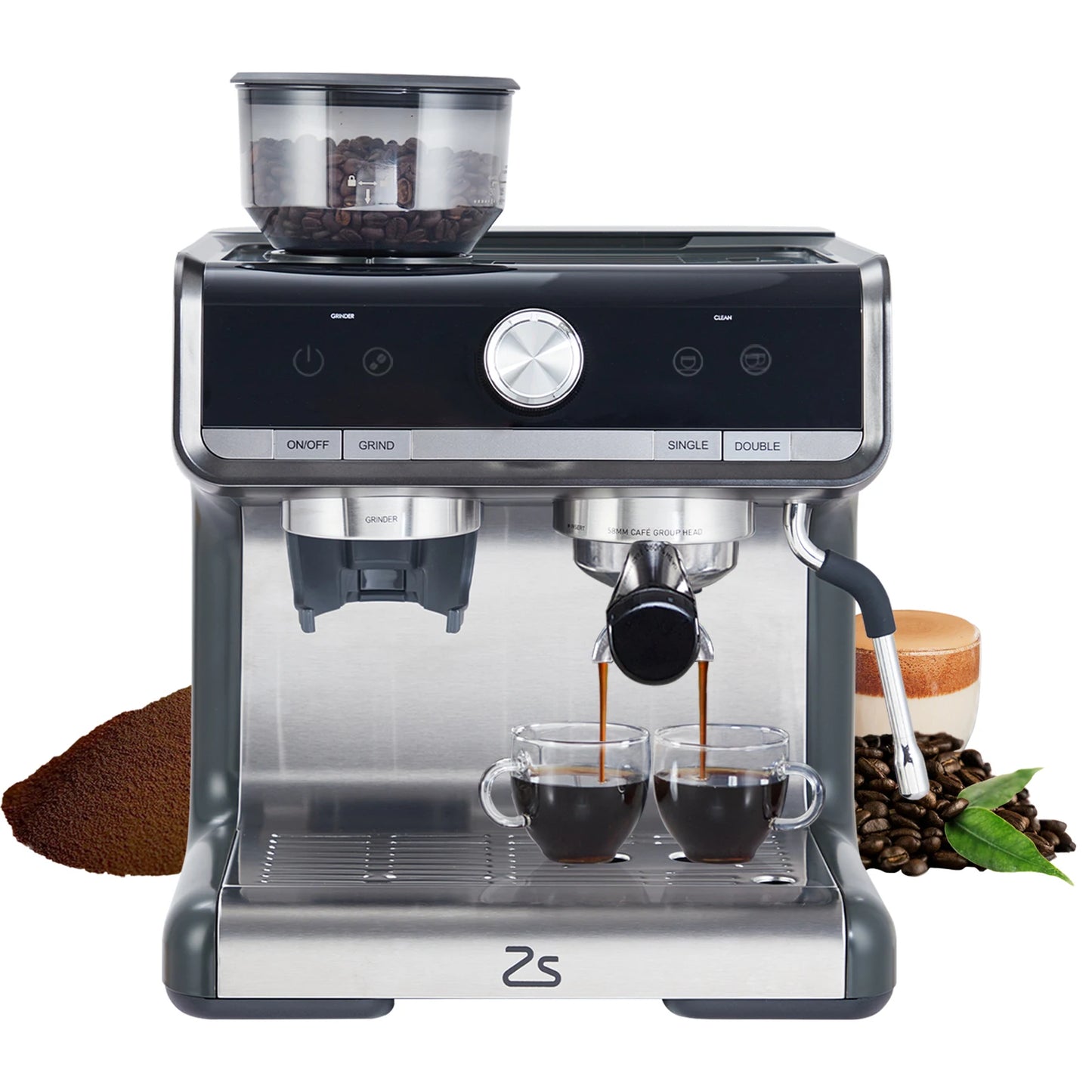 Acekool Espresso Machine With Grinder And Milk Frother 20 Bar