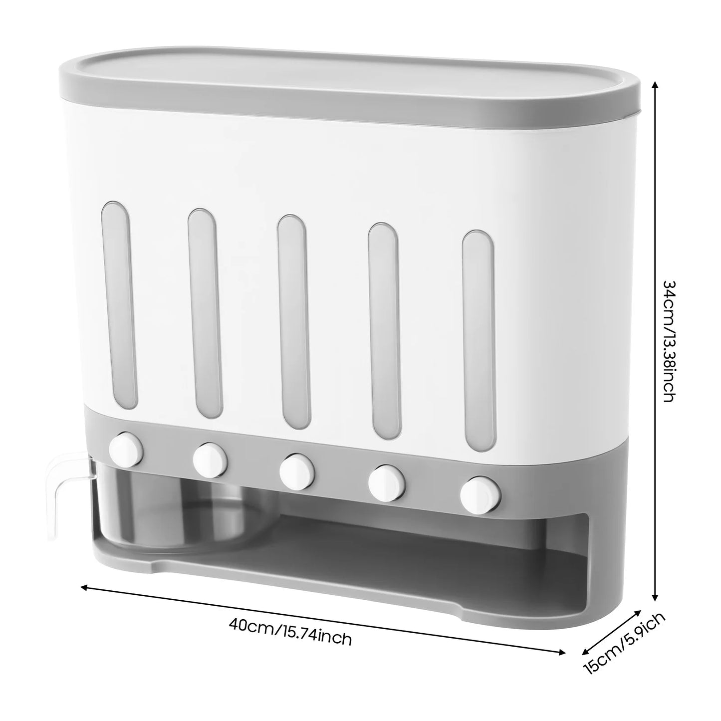 Five Compartment Wall Mount Rice Dispenser for Kitchen Storage