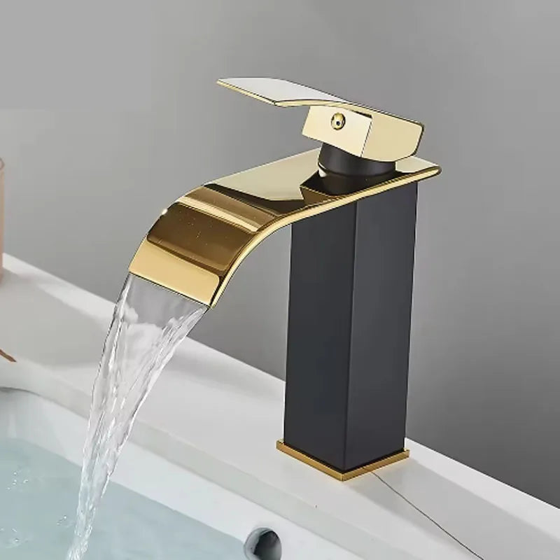 Stainless Steel Basin Faucet Waterfall Bathroom Deck Mount Single Lever