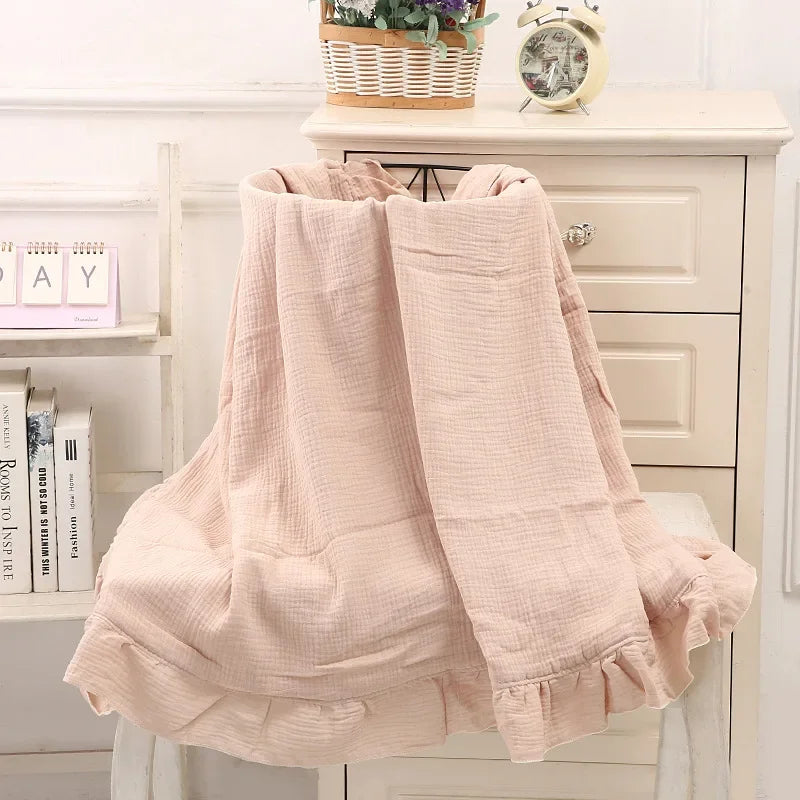Ruffled Muslin Baby Swaddle Blanket Organic Cotton Newborn