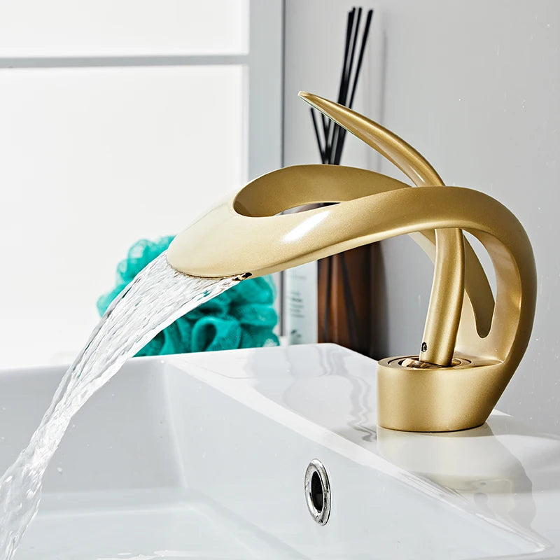 Bakala Waterfall Basin Faucet Deck Mounted Hot And Cold Brass