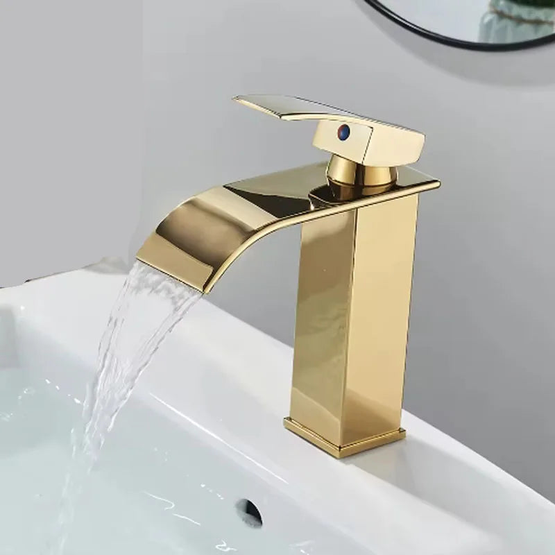 Stainless Steel Basin Faucet Waterfall Bathroom Deck Mount Single Lever