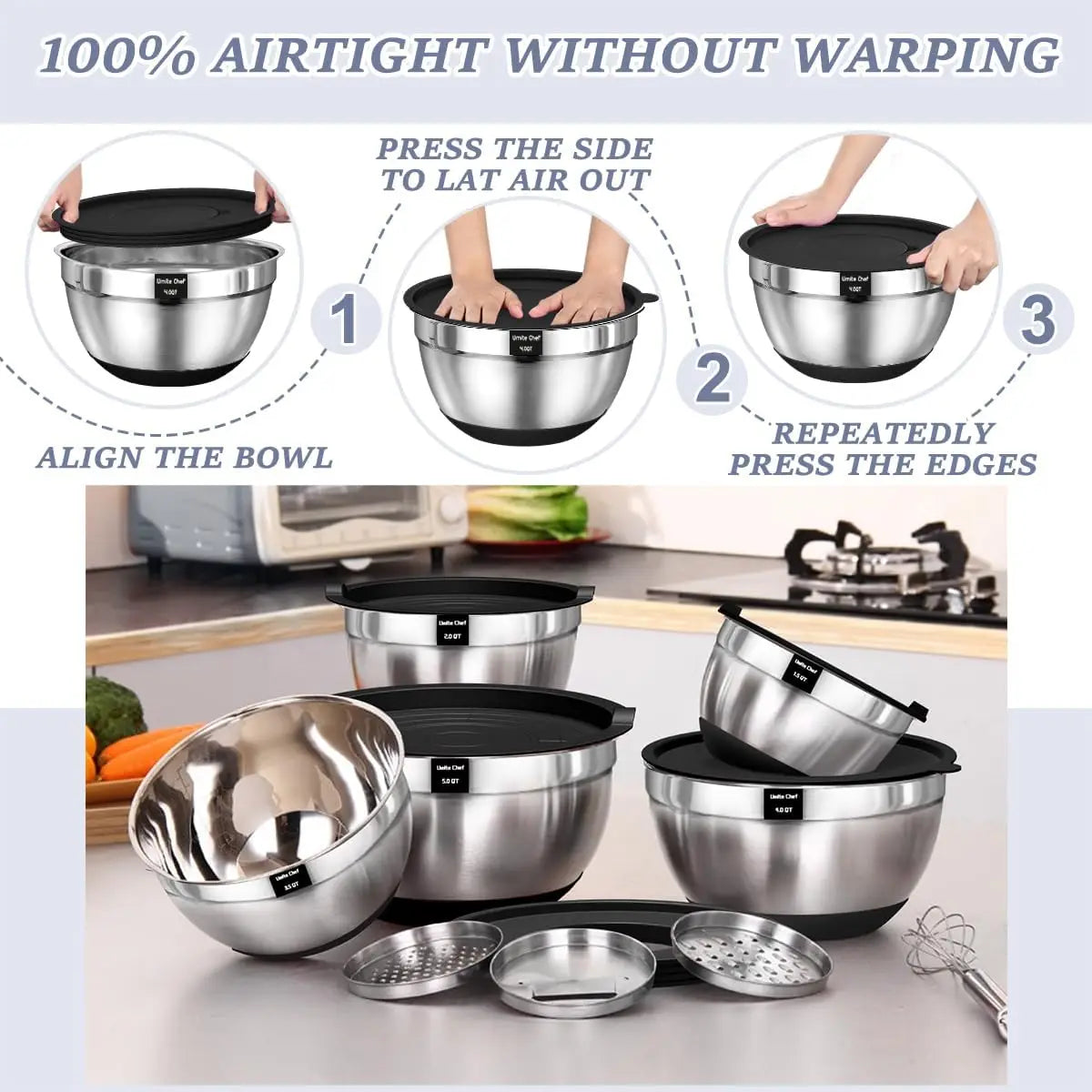 8 Piece Stainless Steel Mixing Bowls Set With Lids