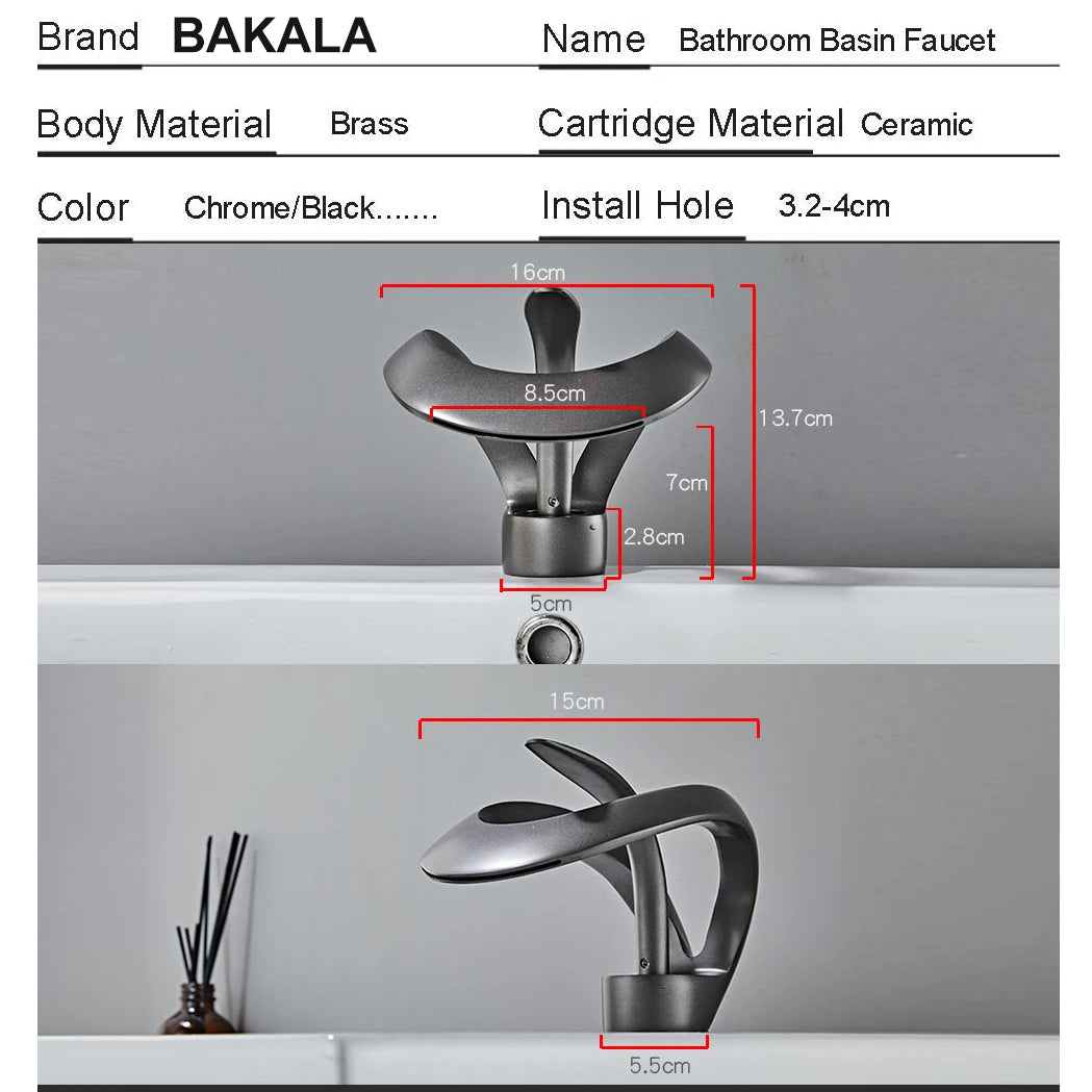 Bakala Waterfall Basin Faucet Deck Mounted Hot And Cold Brass