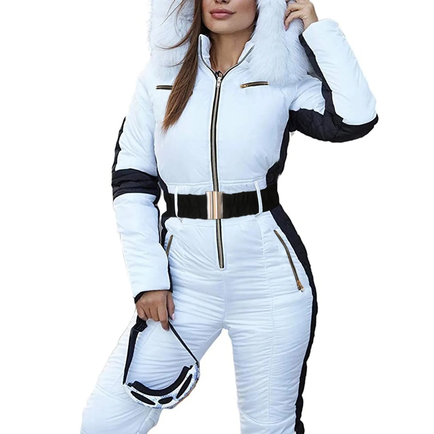 Women's Winter Outdoor Ski Snow Jacket Jumpsuit With Removable Hood