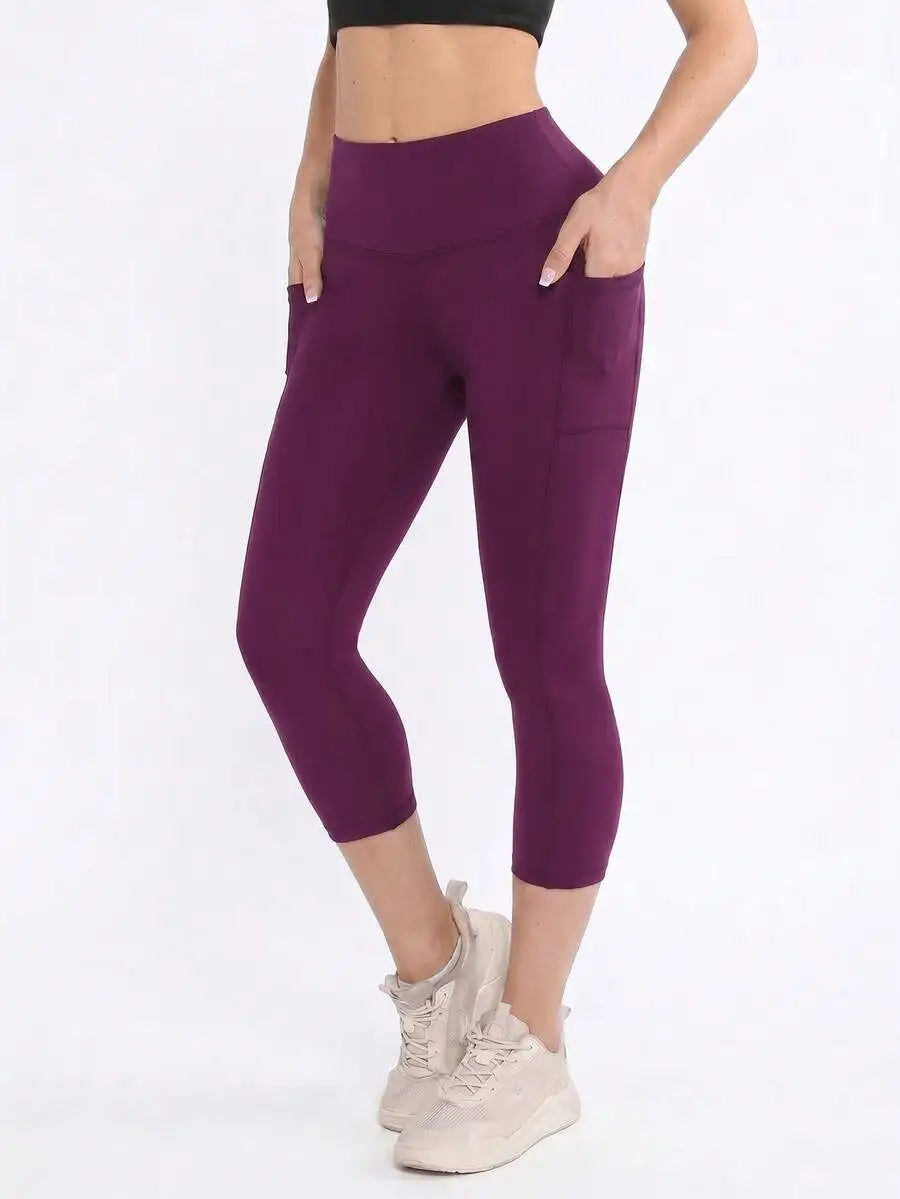 Women's High Waist Pocket Capri Leggings For Yoga And Workout