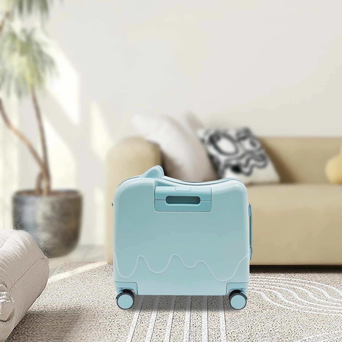 18 Inch Kids Ride On Suitcase Rolling Luggage With Password Lock Portable Cute Scooter Travel Companion