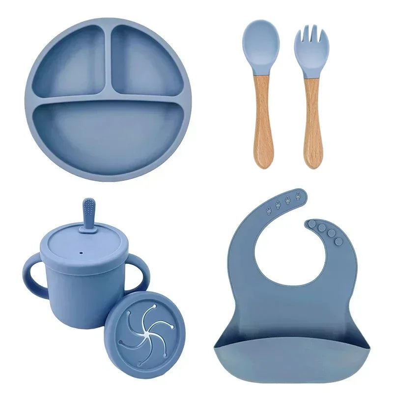 Premium Silicone Baby Dish Set With Suction Bowl And Utensils