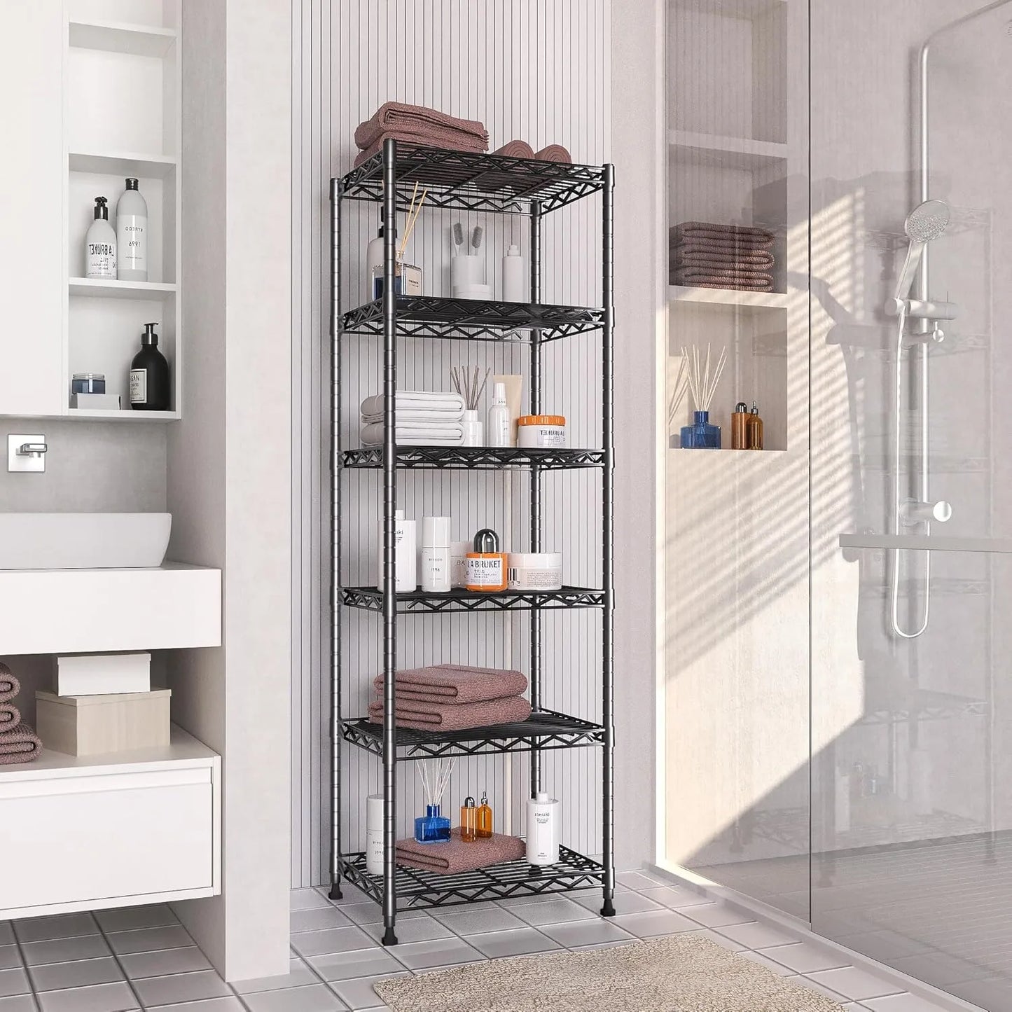 Six Tier Metal Storage Shelves Adjustable Height Pantry Rack