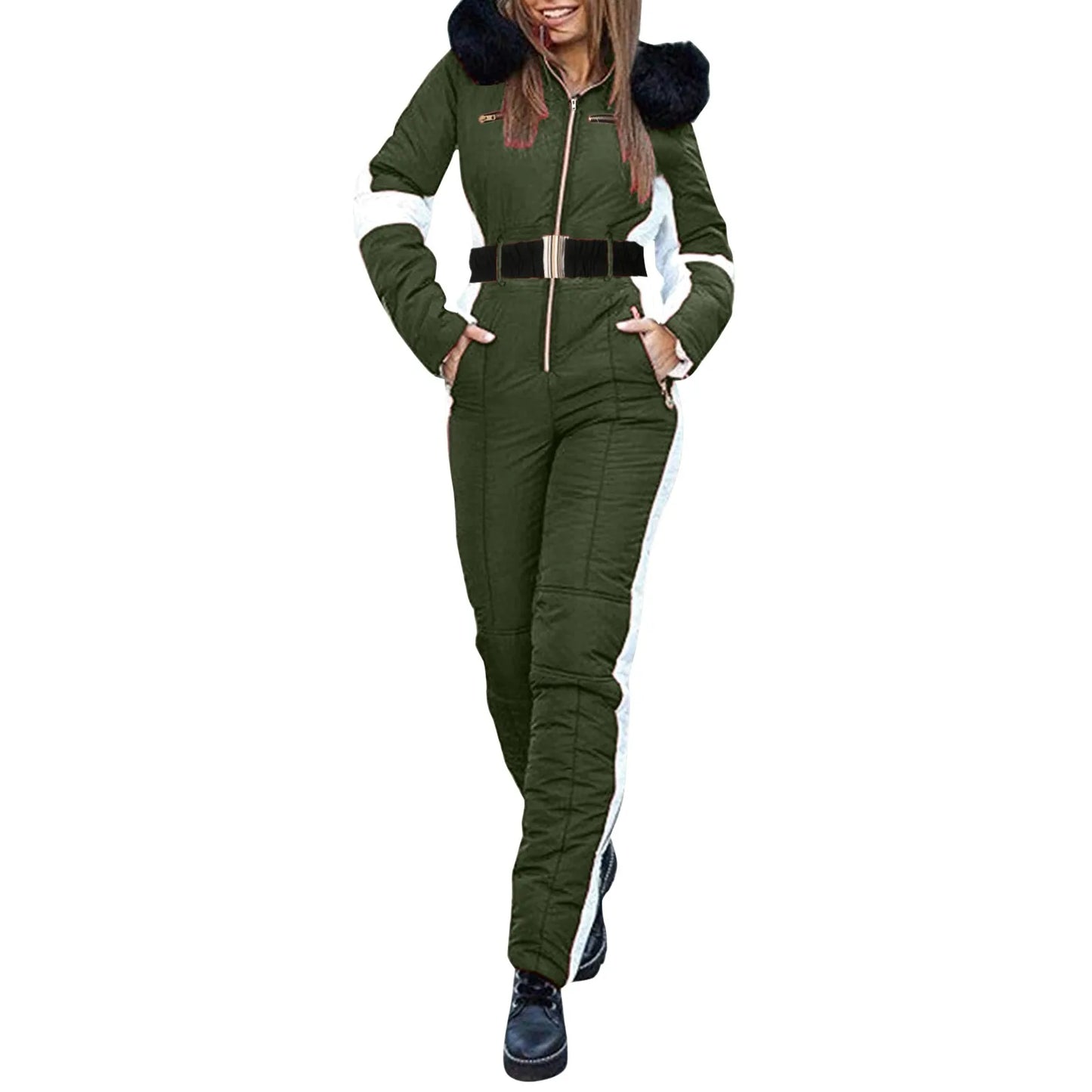 Women's Winter Outdoor Ski Snow Jacket Jumpsuit With Removable Hood