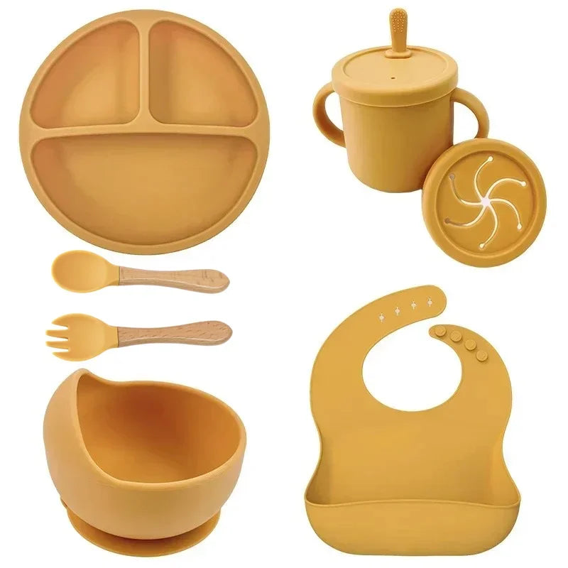 Premium Silicone Baby Dish Set With Suction Bowl And Utensils