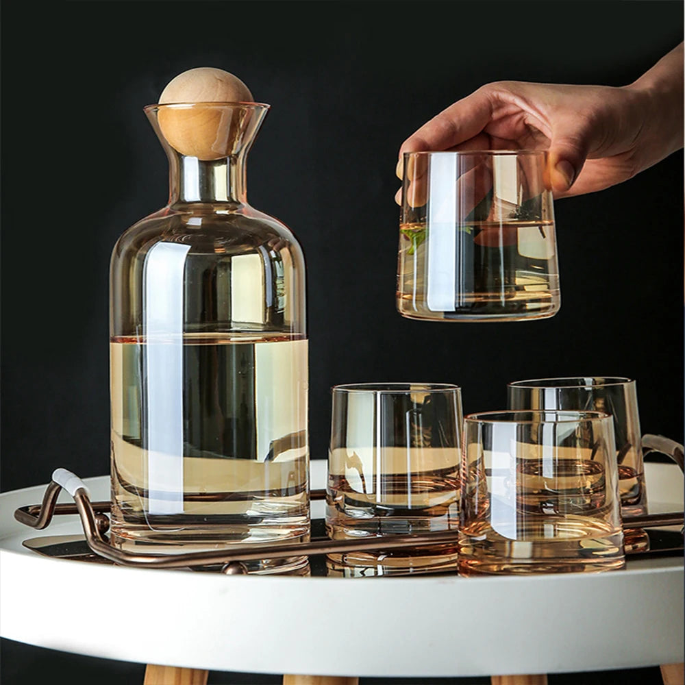 EINSOG Glass Water Bottle Cup Set With Wooden Lid Premium