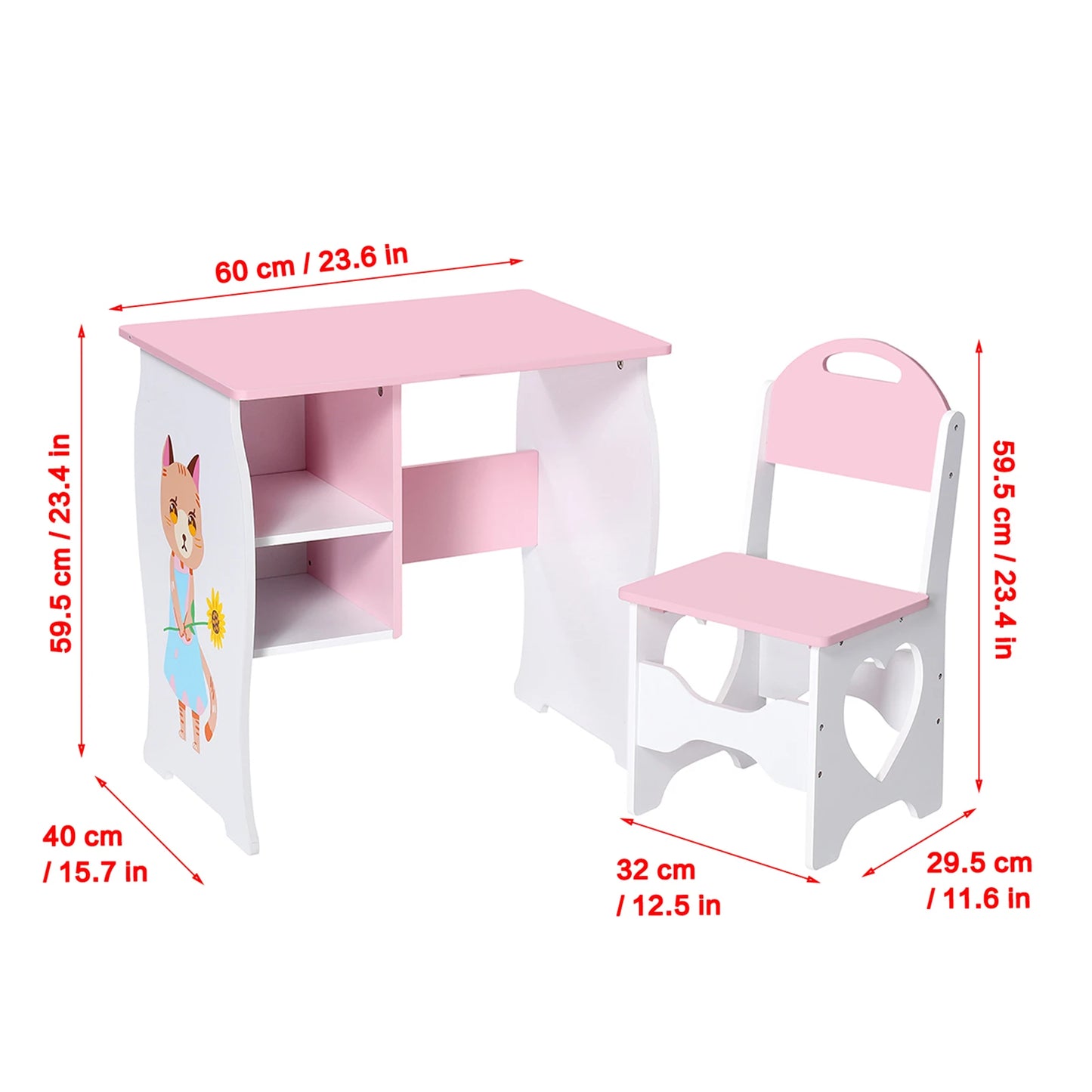 Kids Wooden Study Desk And Chair Set With Storage Shelf For Home Use