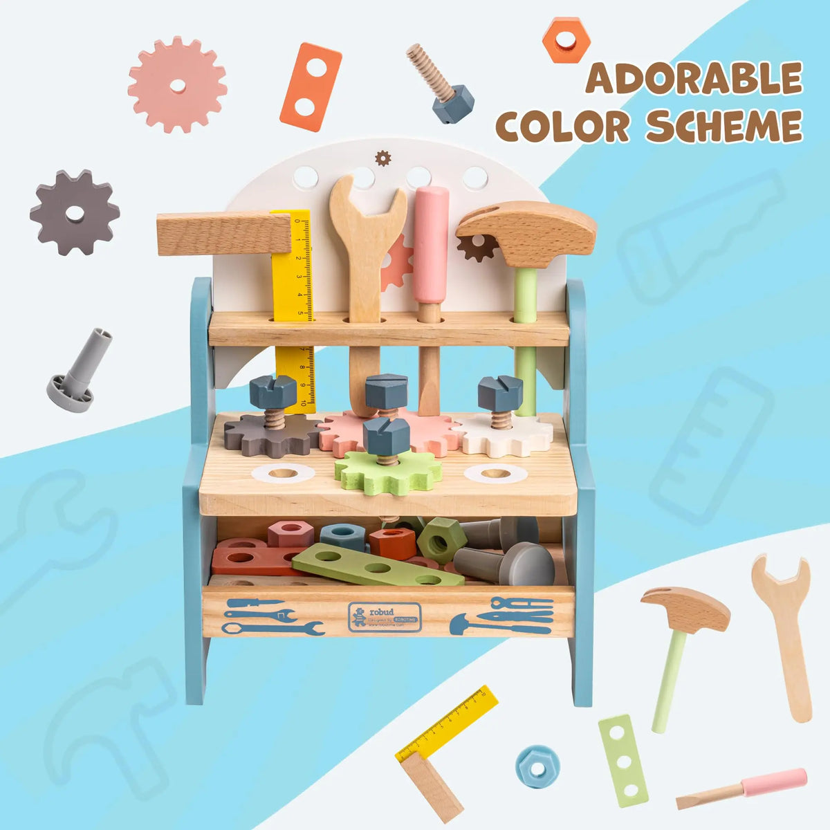 Robud Wooden Play Tool Workbench Set For Kids Montessori Toy